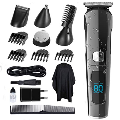 SUERW Maquina Cortar Pelo, 5 en 1 Cortapelos Hombre de Precisión para Hombres Cortadora para Hombres Maquina de Afeitar, Pantalla LED, 4 * Accesorios