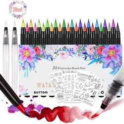Rotuladores Lettering, Facio Set de 24 Rotuladores Acuarelables y 2 Pincel de Agua Rotuladores Punta Pincel y 4 Plantillas de Patrón, para Manga, Bull precio