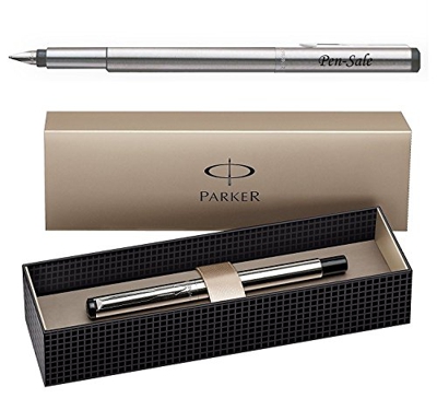 Pluma estilográfica Parker Vector de acero inoxidable con punta mediana grabada, incluye tu texto personalizado