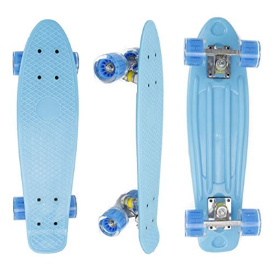 Eseewin 22"x6 Monopatín Mini Cruiser Completo para Principiantes Jóvenes Adolescentes Niñas Niños con Ruedas LED (Blue)