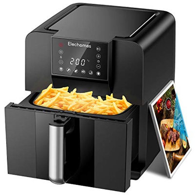 Elechomes Freidora de Aire sin aceite, XXL 6L 1700W, Ventilador doble, pantalla táctil LED digital, función de recordatorio para precalentar y remover
