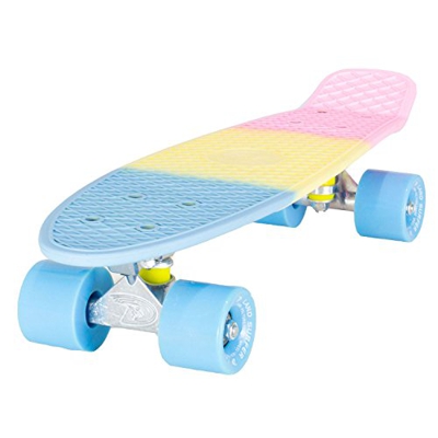LAND SURFER® Skateboard Cruiser Retro Completo 56cm con tabla de 3 tonos de colores diferentes – cojinetes ABEC-7 – Ruedas 59mm PU + bolsa para el tra