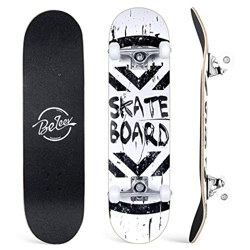 BELEEV Skateboards, 31 x 8 pulgadas, monopatín completo para principiantes, 7 capas de arce canadiense doble patada cubierta cóncava Cruiser truco par en oferta