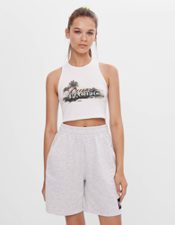 Bershka Bermuda De Felpa Con Estampado Mujer Xs Gris en oferta