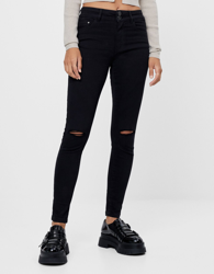 Bershka Pantalón Push Up Rotos Mujer 32 Negro características