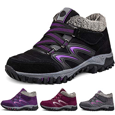 Camfosy Botas de Senderismo para Mujer, Botas Cortas de Invierno, Forro de Piel, Botas de Nieve cálidas, Botas de Ante con Cordones, para Exteriores, 