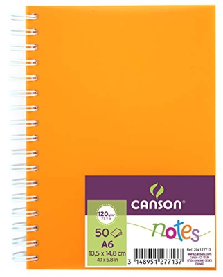 Guarro Canson - Álbum Espiral, Polipro 10.5 x 14.8 cm, 50 Hojas, Canson Notes, Grano Fino 120 g, Naranja