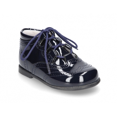 Botita Niños Tipo Galesa Inglesita En Piel Charol. 22 Marino