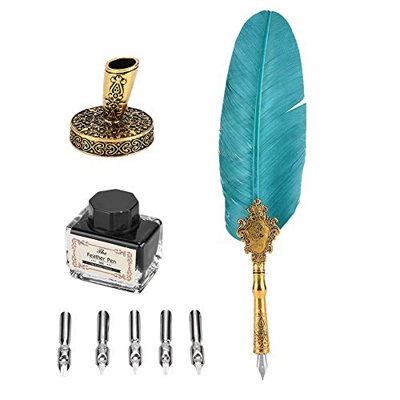 Pluma de inmersión, pluma estilográfica clásica retro Pluma de escritura de pluma de estilo europeo antiguo Juego de botellas de tinta Caja de regalo 