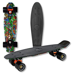 WELLIFE RGX Mini Cruiser - Monopatín completo doble gráfico - Skate Board para niños jóvenes adultos principiantes 22" Ruedas de PU Tabla de plástico  características