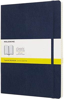Moleskine - Cuaderno Clásico con Páginas Cuadriculada, Tapa Blanda y Goma Elástica, Azul (Sapphire Blue), Tamaño Extra Grande, 192 Páginas