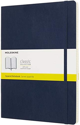 Moleskine - Cuaderno Clásico con Páginas Cuadriculada, Tapa Blanda y Goma Elástica, Azul (Sapphire Blue), Tamaño Extra Grande, 192 Páginas