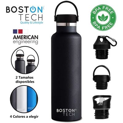 Botella de agua Boston Tech Sp2 acero 18/8 600ml negro