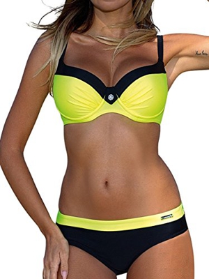 UMIPUBO Mujer Bikini Push-Up Acolchado Bra Trajes de Baño Tops y Braguitas Bikini Sets (ES 44, Estilo1:Amarillo)
