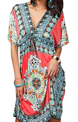 UMIPUBO Vestido de Playa Mujer Suelto Pareos Playa V-Cuello Camisolas y Pareos Bikini Traje de Baño Cover up Tunica Talla Grande