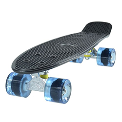 Land Surfer® Skateboard Cruiser Retro Completo 56cm - cojinetes ABEC-7 - Ruedas Transparentes o coloreadas 59mm PU + Bolsa para el Transporte - Tabla  características
