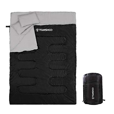 TOMSHOO Saco de Dormir Doble Adulto Acampada,Negro y Gris