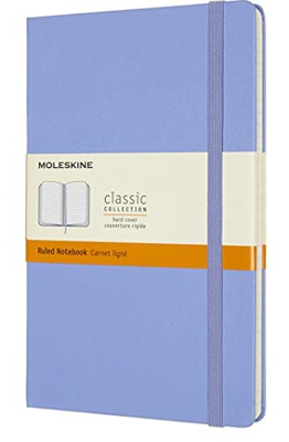 Moleskine - Cuaderno Clásico con Hojas de Rayas, Tapa Dura y Cierre con Goma Elástica, Tamaño Grande 13 x 21 cm, Color Azul Hortensia, 240 páginas