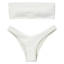 ZAFUL Trajes de Baño Mujer Bikini Bandeau con Relleno Lazada en la Espalda Color Liso Talle Alto precio
