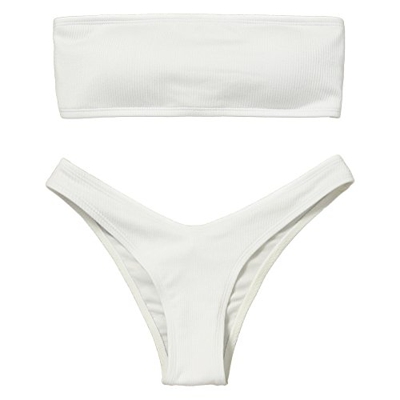 ZAFUL Trajes de Baño Mujer Bikini Bandeau con Relleno Lazada en la Espalda Color Liso Talle Alto
