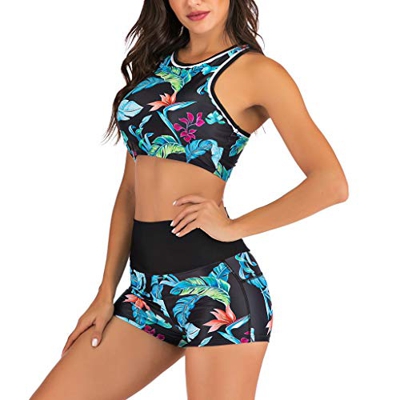 Bañador Deportivo Mujer, Dragon868 Dos Piezas Floral Impresión Traje de Baño 2020 Mujer Conjunto de Bikinis con Relleno Push Up, Shorts y Bermudas Bañ