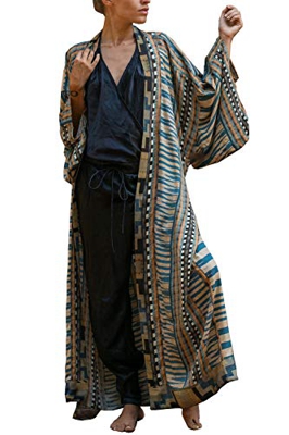 L-Peach Kimono Bohemio para Mujer Ropa de Salón Batas de Gran Tamaño Vestido de Playa Pareos