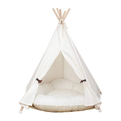 AcTek Tipi - Tienda de campaña para mascotas con punta, extraíble y lavable, con colchón