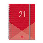 Agenda anual 2021 Finocam A5 semana vista year rojo en oferta