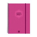 Agenda anual 2021 Finocam A4 día por página futura rosa en oferta