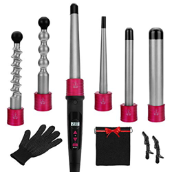 Rizador de Pelo-GLAMADOR 6 en 1 Planchas Rizadoras Profesional Ceramica Muitifunción, LCD Pantalla, Barras Recambiable,Temperatura Ajustable, Guante R en oferta