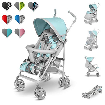 Lionelo Elia Carrito 80 x 51 x 105 cm Para niños de 15 kg 6-36M Regulación del respaldo y plegado sencillo Toldo con ventanilla Cesta Mosquitera Turqu