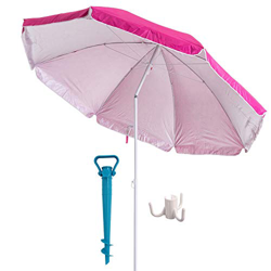 H HANSEL HOME Sombrilla de Playa con Soporte de Tornillo y Percha, Acero, Inclinable, Protección Solar UPF+50 (Rosa, Ø 180 CM) precio