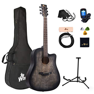 Winzz 41 Pulgadas Guitarra Acústica Full Size Vintage Grabado, Principiantes Guitarra Folk con Bolsa Acolchada, Soporte de Guitarra, Afinador, Pastill