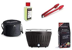 LotusGrill - Barbacoa con conexión USB, 1 carbón de haya de 1 kg, 1 pasta de combustión de 200 ml, 1 pinzas de salchicha rojo fuego y 1 bolsa de trans precio