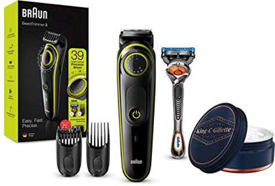 Braun BT3241 - Recortadora de Barba y Cortapelos para Hombre, Eléctrico + King C. Gillette Bálsamo para Barba con Manteca de Cacao, Aceite de Argán y 