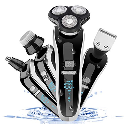 Zebbyee Afeitadora Electrica Hombre, 5 en 1 Máquina de Afeitar Recargable con LED Display Recortadora Barba Nariz Afeitadora Rotativa Impermeable Uso 