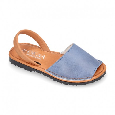 Menorquina Niños Tira En Piel Napa Suave Combinada. 33 Azul Medio