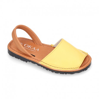 Menorquina Niños Tira En Piel Napa Suave Combinada. 34 Amarillo