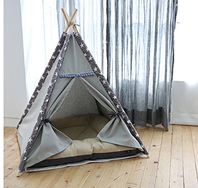 Lily&her friends – Teepee para mascotas hecho de lona de madera y algodón, lavable, cama para perro y gato, tiendas de campaña para perros, casas de m