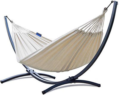 Potenza Hamaca con Soporte De Jardin Exterior para 2 Personas Doble Multicolor Hamaca De Tela XXL 220x160 200kg Marco De Acero Soporte Hamaca hasta 22