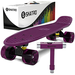 Skatro Mini Cruiser Skateboard. Tabla de plástico de estilo retro de 55,88 x 15,24 cm. características