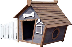 dobar 55016FSCe - Caseta para Perro con Techo Puntiagudo y Porche Lateral, Madera FSC, 146 x 90 x 96 cm, Color Gris características