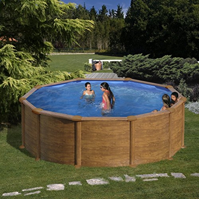 Gre KITPR458WO Mauritius - Piscina Elevada Redonda, Aspecto Madera, 460 x 132 cm