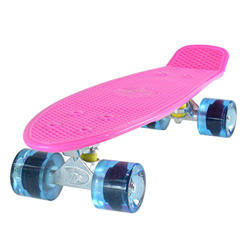 Land Surfer® Skateboard Cruiser Retro Completo 56cm - cojinetes ABEC-7 - Ruedas Transparentes o coloreadas 59mm PU + Bolsa para el Transporte - Tabla  características