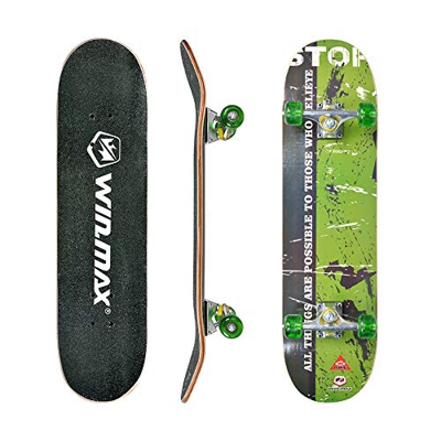 WIN.MAX Completo Skateboard para Principiantes 31"x8" 7 Capas Monopatín de Madera de Arce con rodamientos ABEC-7 Tabla de Skateboard(Possible)
