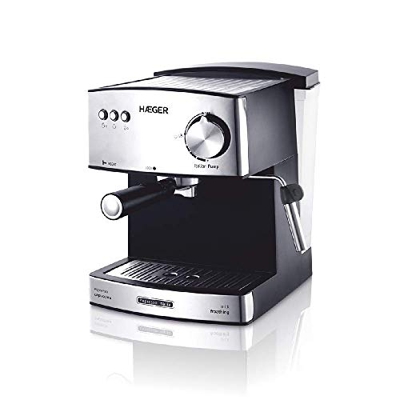 HAEGER Expresso ITÁLIA - Cafetera Espresso con Bomba Italiana de 15 Bar, con 850W de Potencia, Capacidad de 1,6L - Caldera de aleación en INOX Moldead