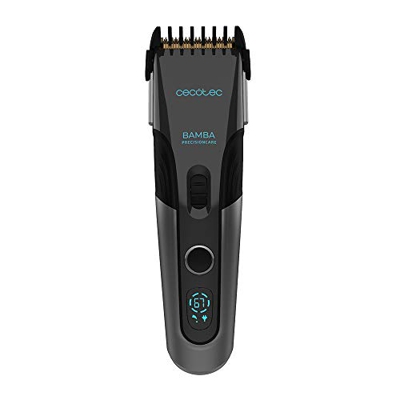 Cecotec Cortapelos Bamba PrecisionCare Titanium. Con Batería, Autonomía 60 minutos, Cuchilla de acero inoxidable con revestimiento de titanio, 3 Peine