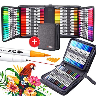Rotuladores de Pincel Acuarelables, 100 colores Rotuladores de doble punta fina Fineliner Plumas para Adulto libros de colorear, Bullet Journal, Calig