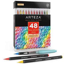 Arteza Caja de 48 rotuladores con punta de pincel | Rotuladores acuarelables profesionales para dibujar y colorear | 100% no tóxicos | Múltiples color en oferta