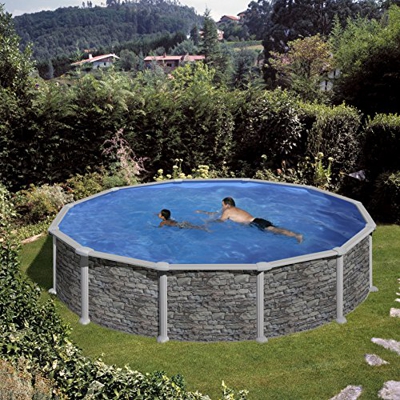 Gre KIT460PO Cerdeña - Piscina Elevada Redonda, Aspecto Piedra, 460 x 120 cm